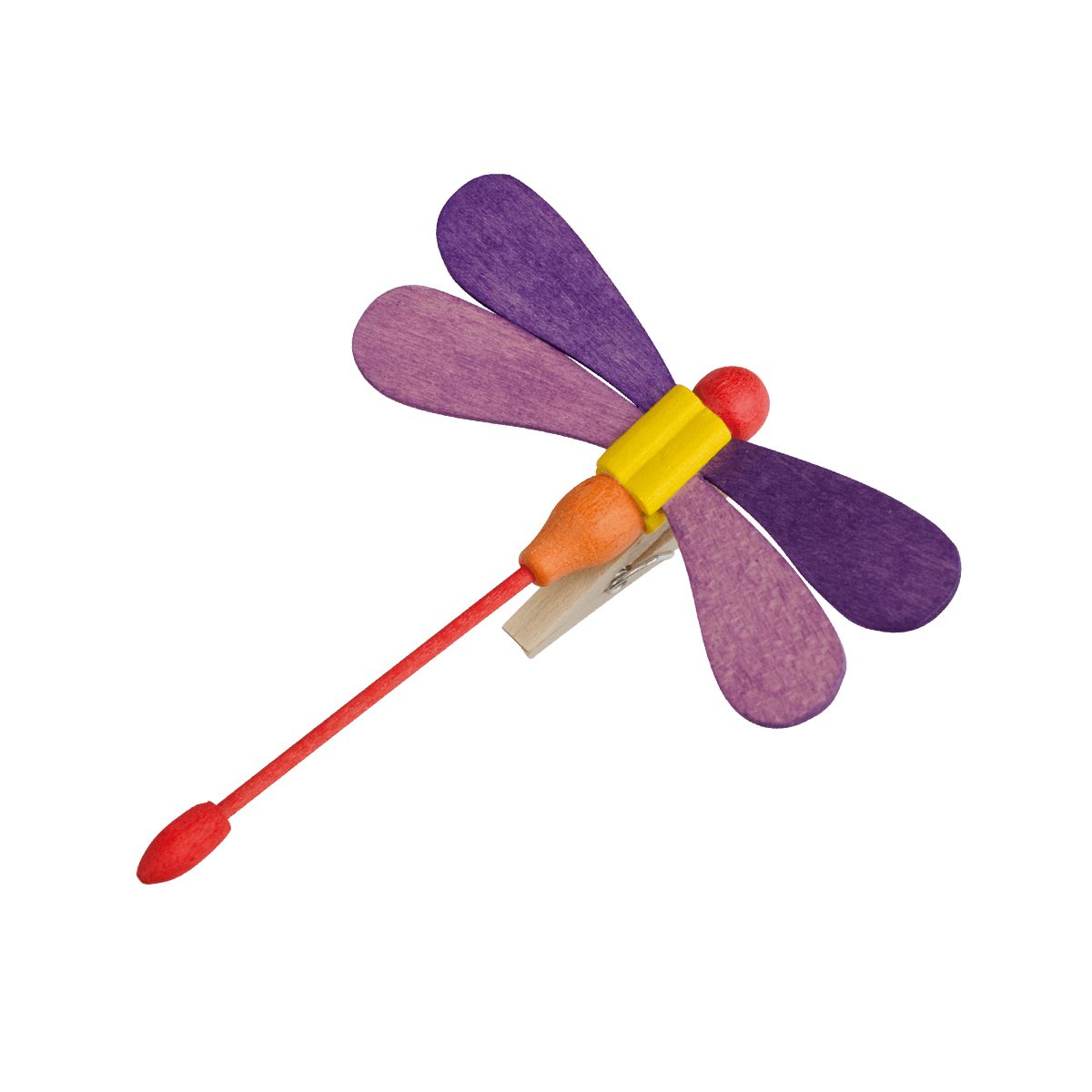 Libelle mit Klammer - lila Flügel & roter Kopf -
