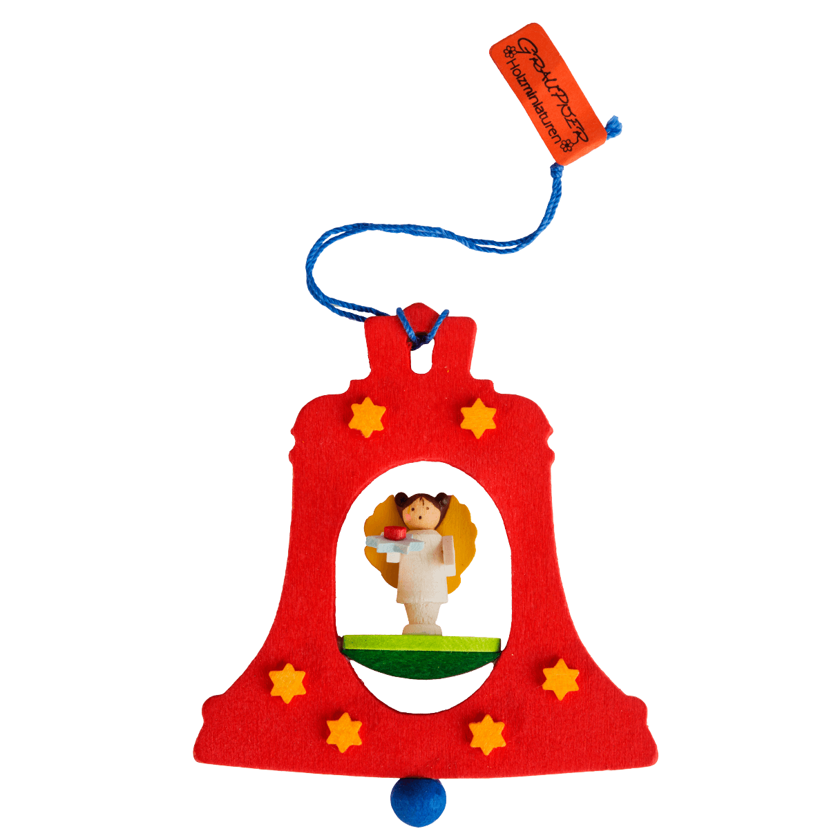 Bell with miniature figures Ornament red with angel