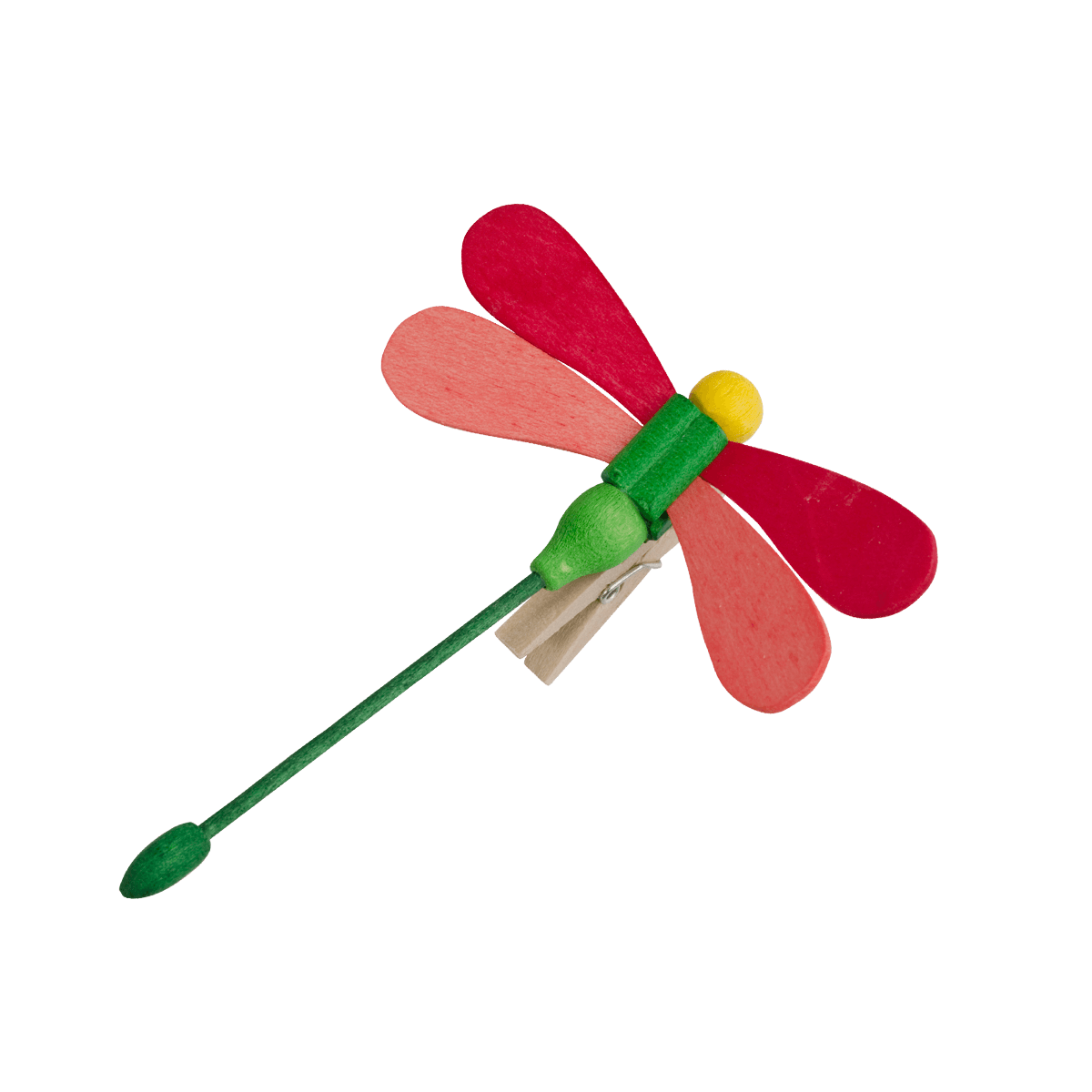 Libelle mit Klammer - rosa Flügel & gelber Kopf -