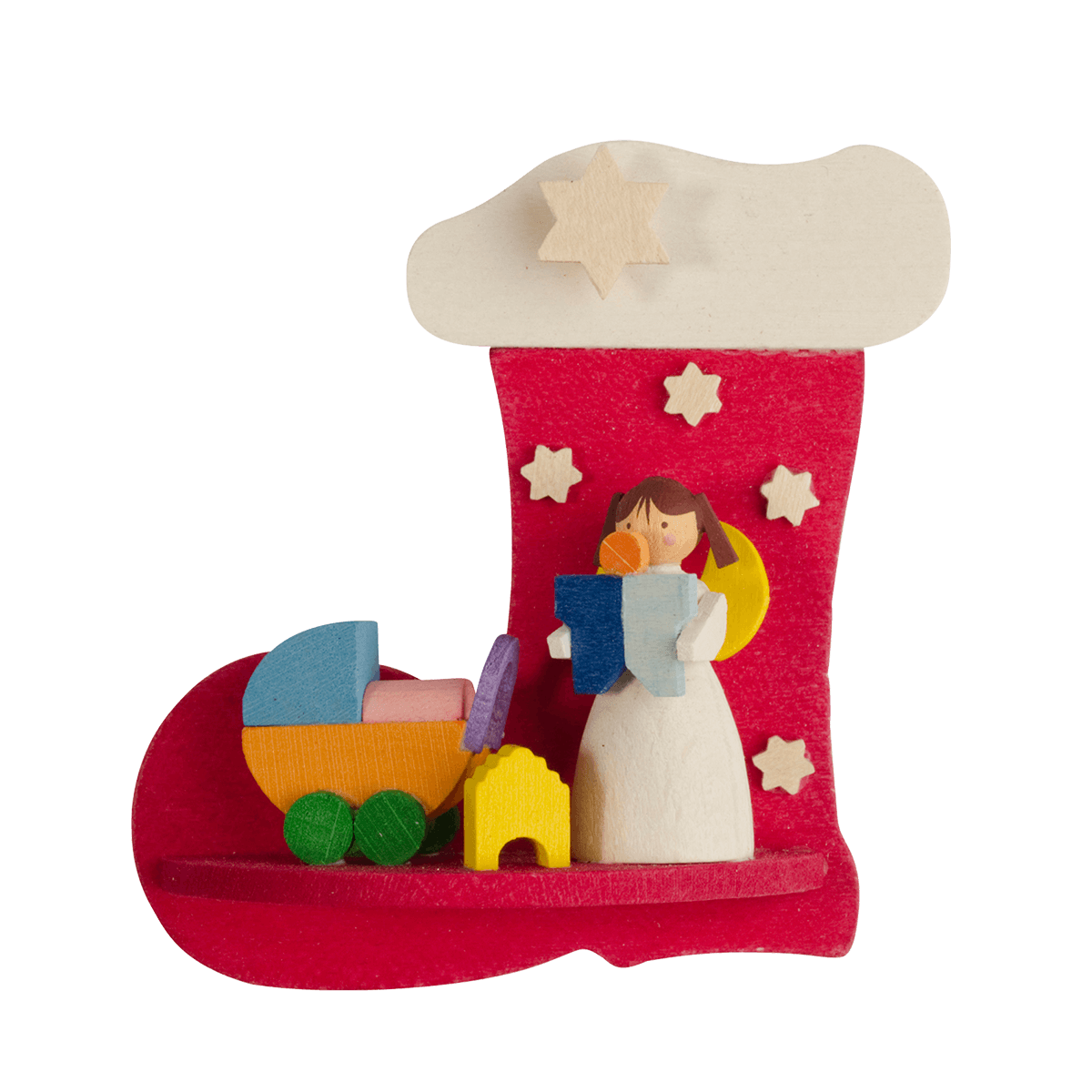 Boot 'Angel' Ornament with doll carriage