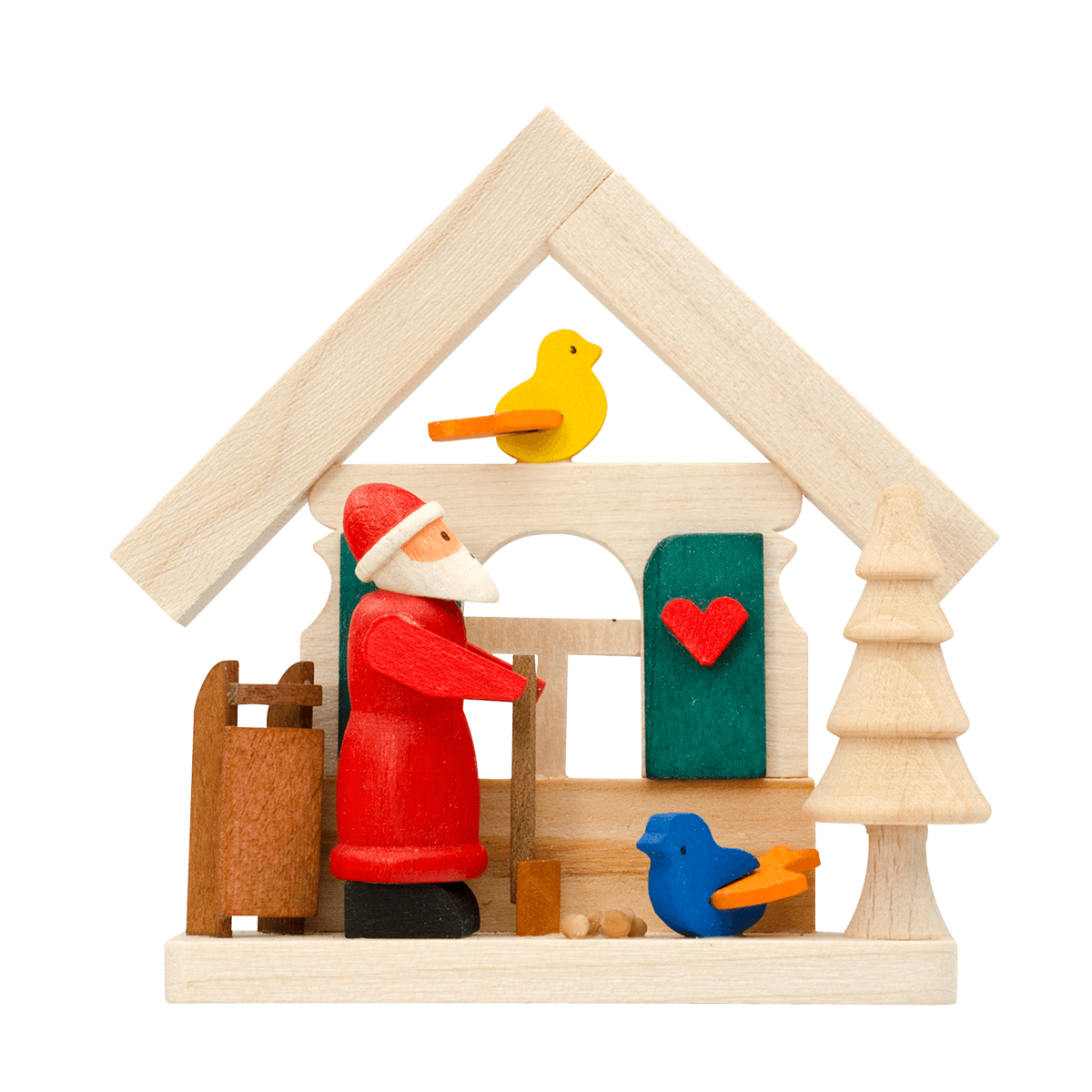 Haus Weihnachtsmann als Baumschmuck - mit Vogelfütterung -