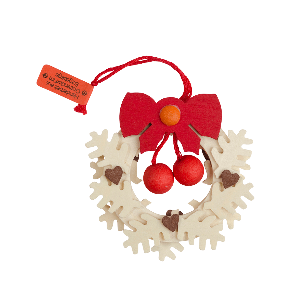 Advent wreath with baubles Ornament - plain wood & red baubles -