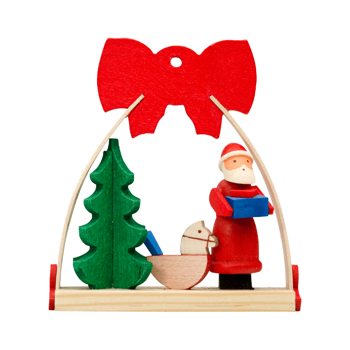 Arch with bow 'Santa Claus' Ornament - with rocking horse -