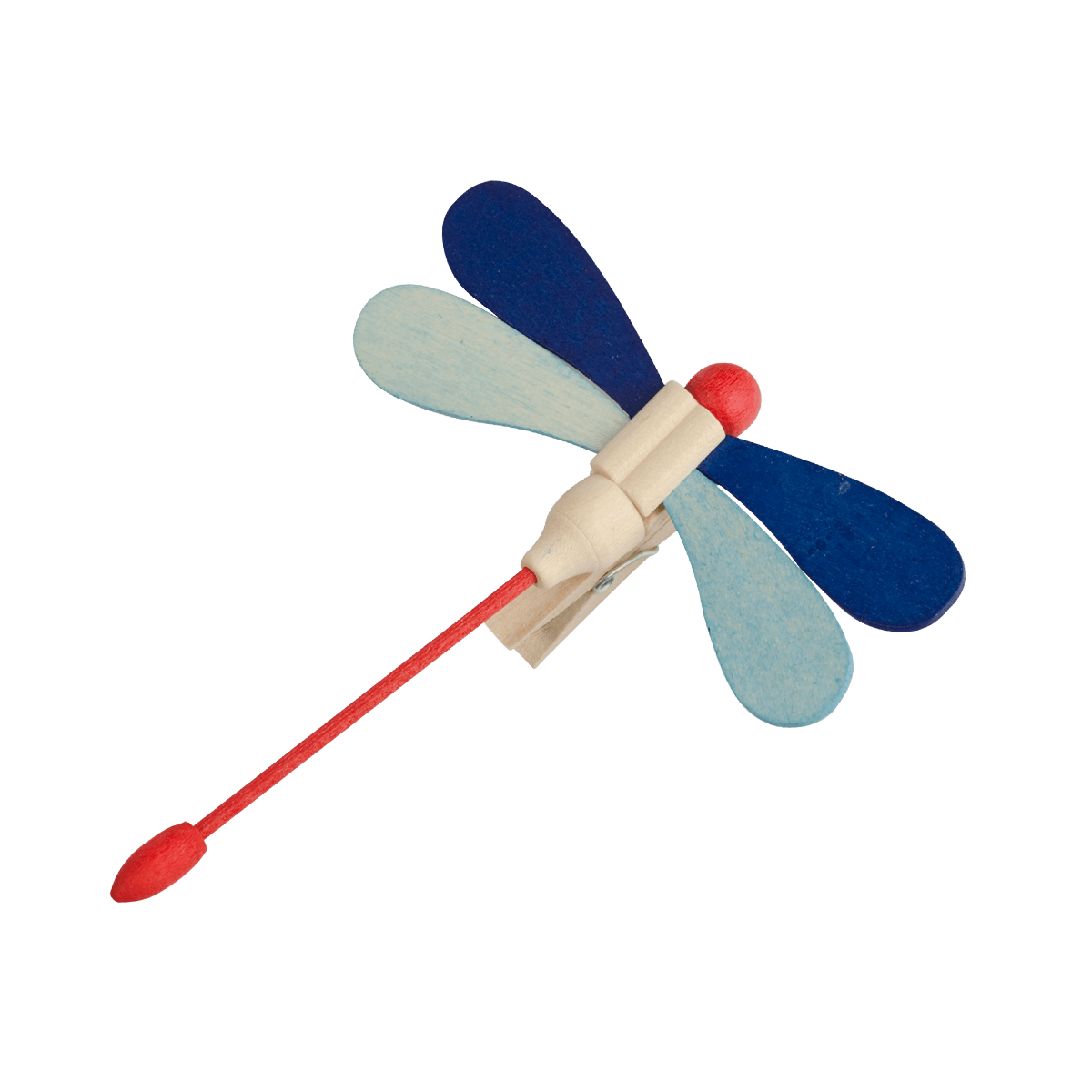 Libelle mit Klammer - blaue Flügel & roter Kopf -